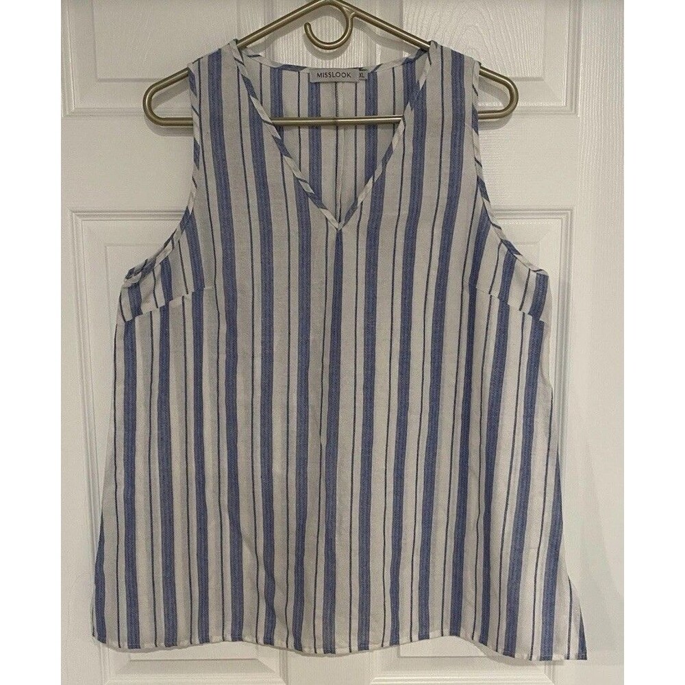 Women's Sleeveless Tank Top Tunic 100% Cotton Textured Classy Stripes XL